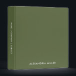 Personalized Olive Monogram 3 Ring Binder<br><div class="desc">Keep your notes, documents, and paperwork organized with this stylish personalized olive green 3 ring binder featuring a minimalist monogram design. The lower third of the front cover features your name in a stylish white font, while the rest of the cover has a matching olive green background. The spine is...</div>