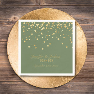 Personalized OLIVE SAGE GREEN Gold Wedding Napkins