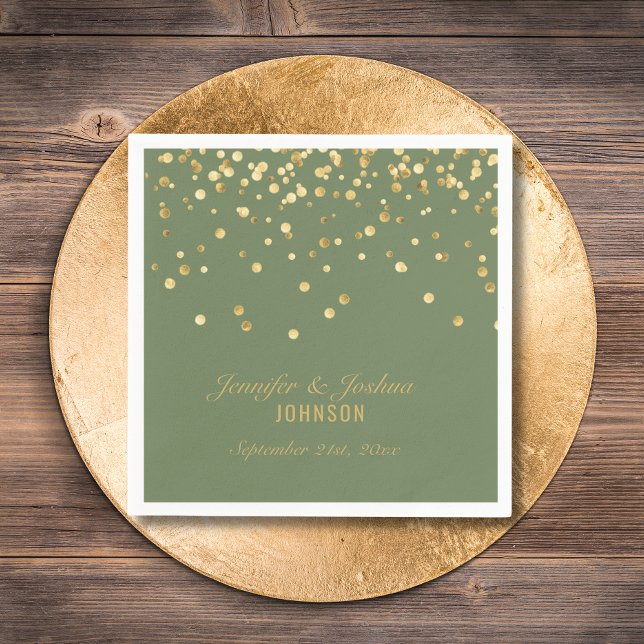 Personalized OLIVE SAGE GREEN Gold Wedding Napkins (Creator Uploaded)