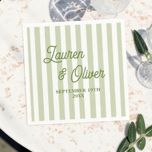 Personalized Olive Wedding Striped Napkins