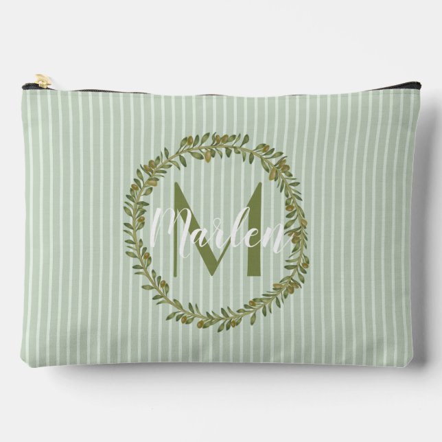 Personalized Olive Wreath Monogram  Accessory Pouch (Front)