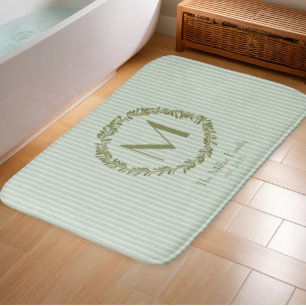 Personalized Olive Wreath Monogram Bath Mat