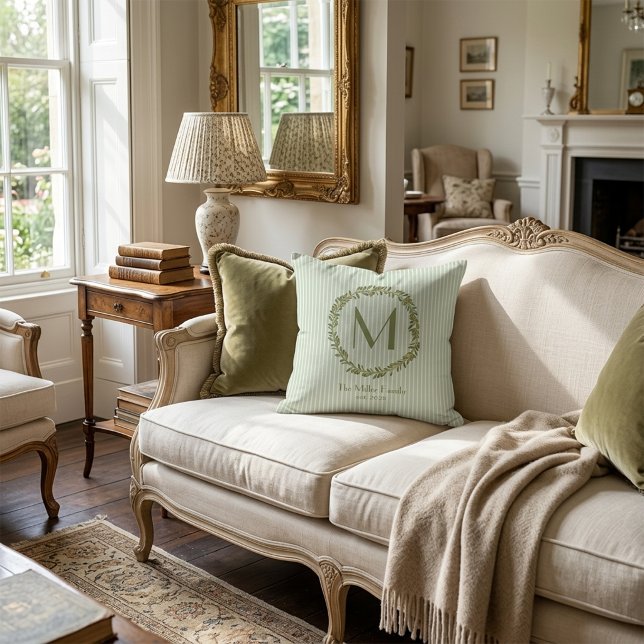 Personalized Olive Wreath Monogram Double-Sided  Throw Pillow (Creator Uploaded)