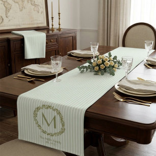 Personalized Olive Wreath Monogram & Family Name Short Table Runner