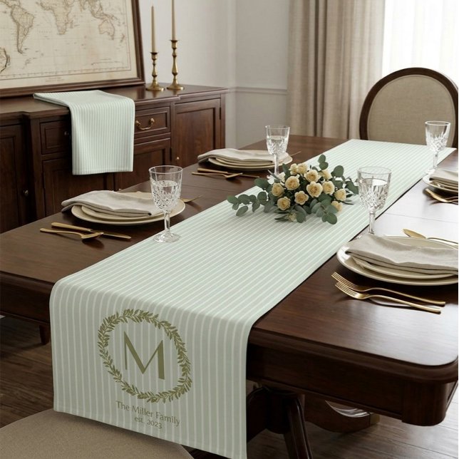 Personalized Olive Wreath Monogram & Family Name  Short Table Runner (Creator Uploaded)