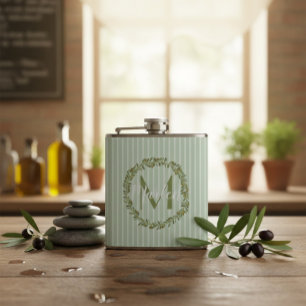 Personalized Olive Wreath Monogram  Flask
