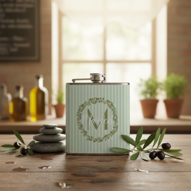 Personalized Olive Wreath Monogram  Flask (Creator Uploaded)