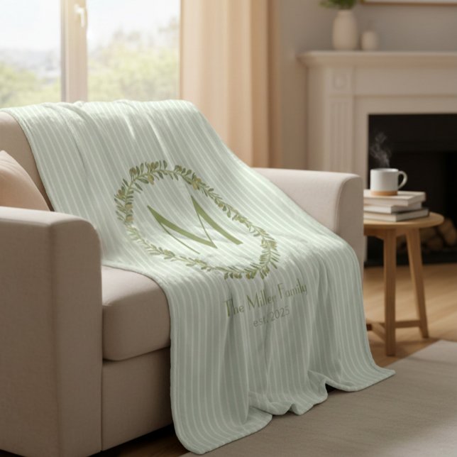 Personalized Olive Wreath Monogram  Fleece Blanket (Creator Uploaded)