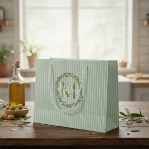 Personalized Olive Wreath Monogram  Large Gift Bag