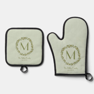 Personalized Olive Wreath Monogram Oven Mitt & Pot Holder Set