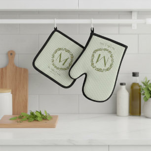Personalized Olive Wreath Monogram  Oven Mitt & Pot Holder Set