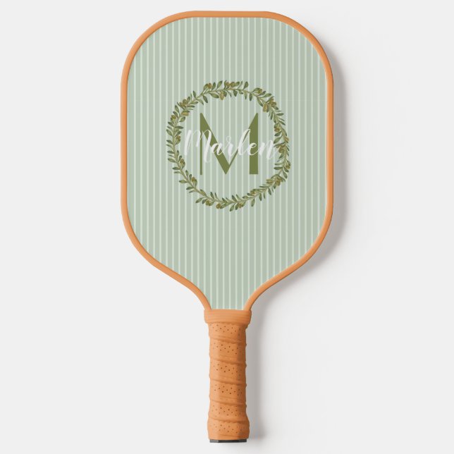 Personalized Olive Wreath Monogram  Pickleball Paddle (Front)