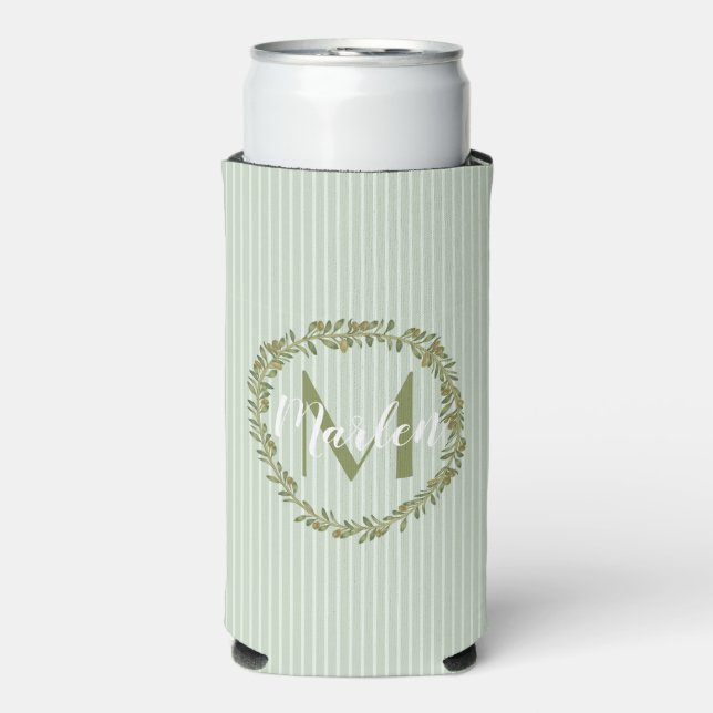 Personalized Olive Wreath Monogram  Seltzer Can Cooler (Seltzer Front)