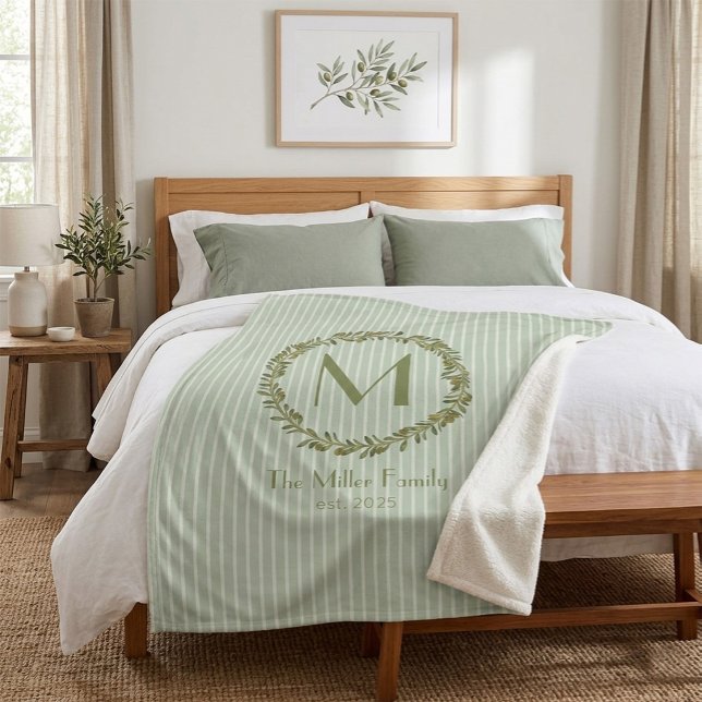 Personalized Olive Wreath Monogram  Sherpa Blanket (Creator Uploaded)