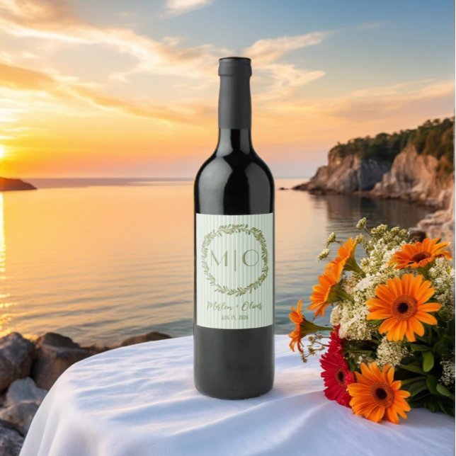 Personalized Olive Wreath Monogram  Wine Label (Creator Uploaded)