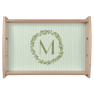 Personalized Olive Wreath Monogram Wooden  Serving Tray
