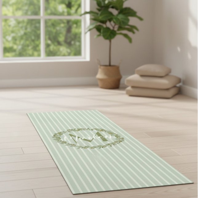Personalized Olive Wreath Monogram  Yoga Mat (Creator Uploaded)