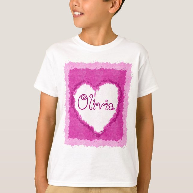 Personalized Olivia Watercolor Heart T-Shirt (Front)