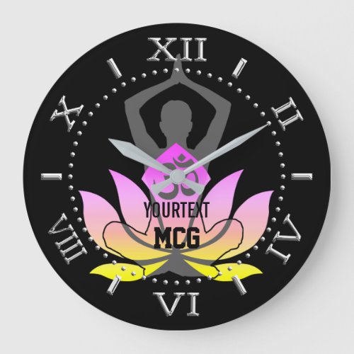 Personalized OM Namaste Lotus Flower Yoga Pose Large Clock