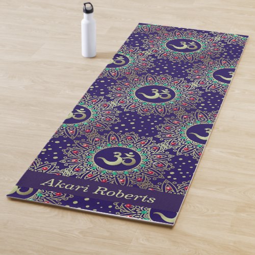 Personalized Om Symbol Gold Blue Red Mandala  Yoga Mat