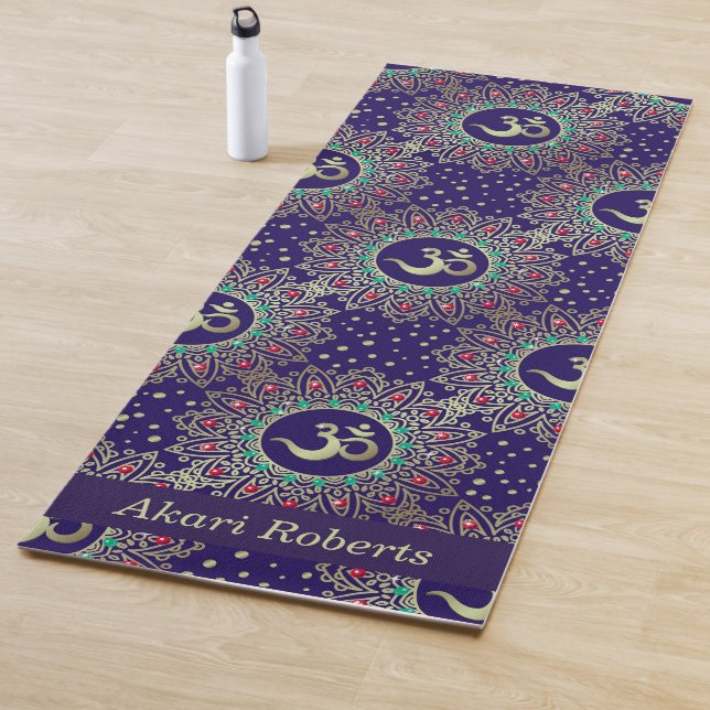 Personalized Om Symbol Gold Blue Red Mandala  Yoga Mat (In Situ)