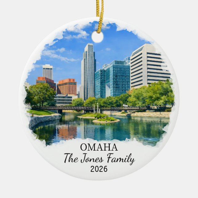 Personalized Omaha Ornament, Custom Nebraska Ceramic Ornament (Front)
