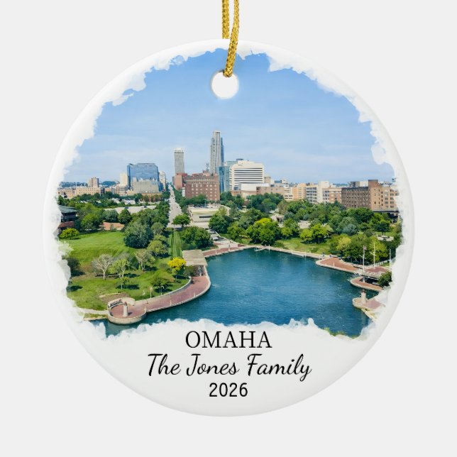 Personalized Omaha Ornament, Custom Nebraska Ceramic Ornament (Front)