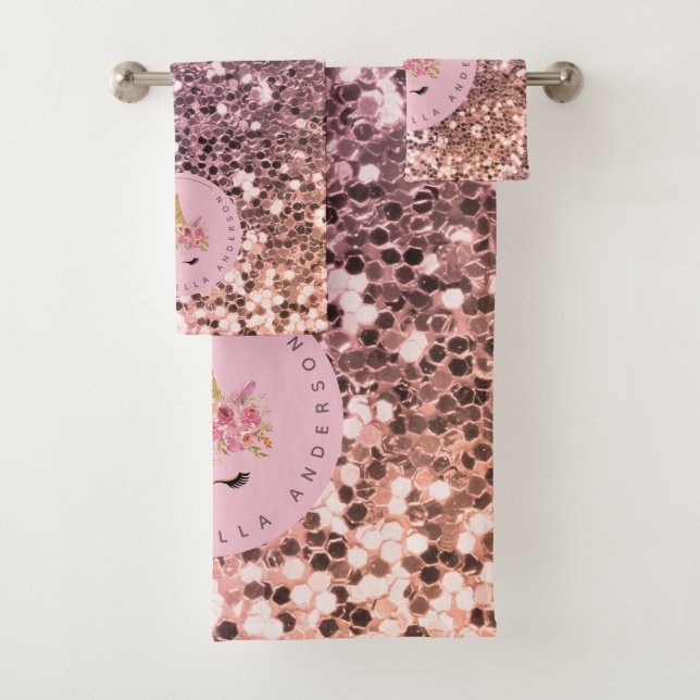 Personalized Ombre Glitter Unicorn Bath Towel Set (Insitu)