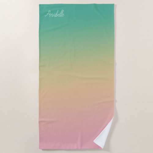 Personalized Ombre Gradient Teal Peach Pink Beach Towel