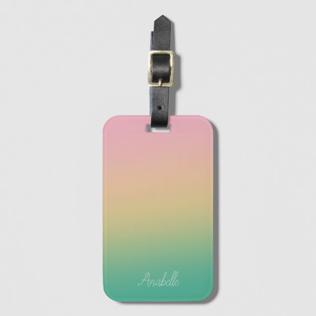 Personalized Ombre Gradient Teal Peach Pink Luggage Tag (Front Vertical)
