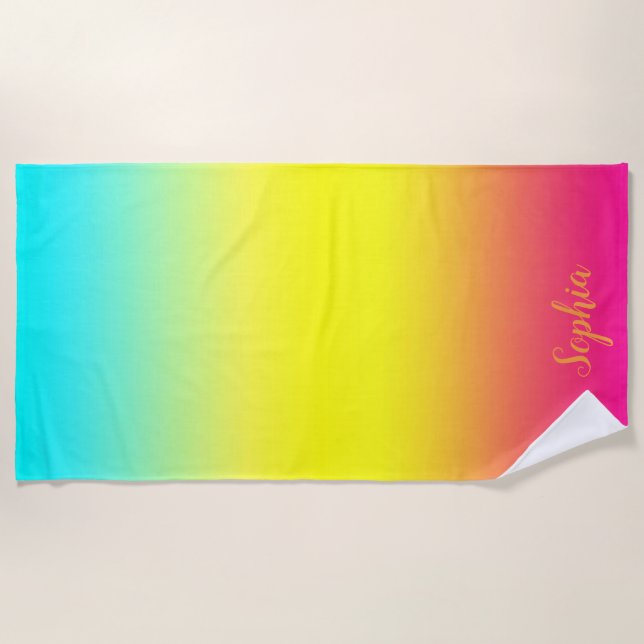 Personalized Ombre Magical Rainbow Colors  Beach Towel (Front)