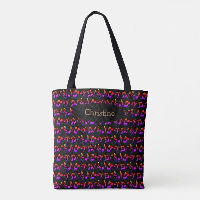 Personalized Ombre Music Tote Bag (Dark) (Back)