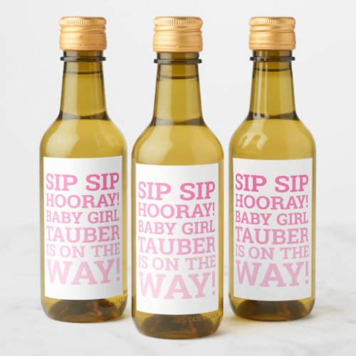 Personalized Ombre Sip Sip Hooray Baby Girl Shower Wine Label