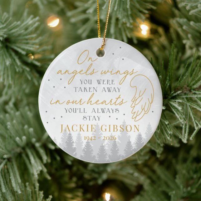 Personalized On Angels Wings Ceramic Ornament (Tree)