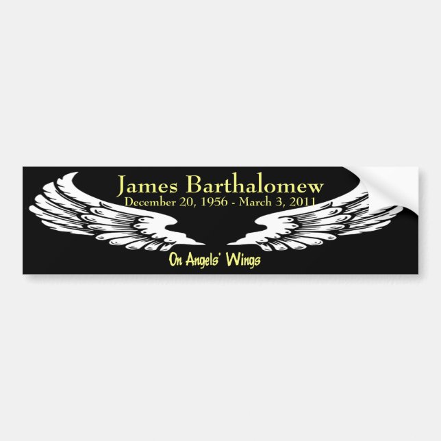 Personalized On Angels Wings Memorial Bumper Sticker (Front)