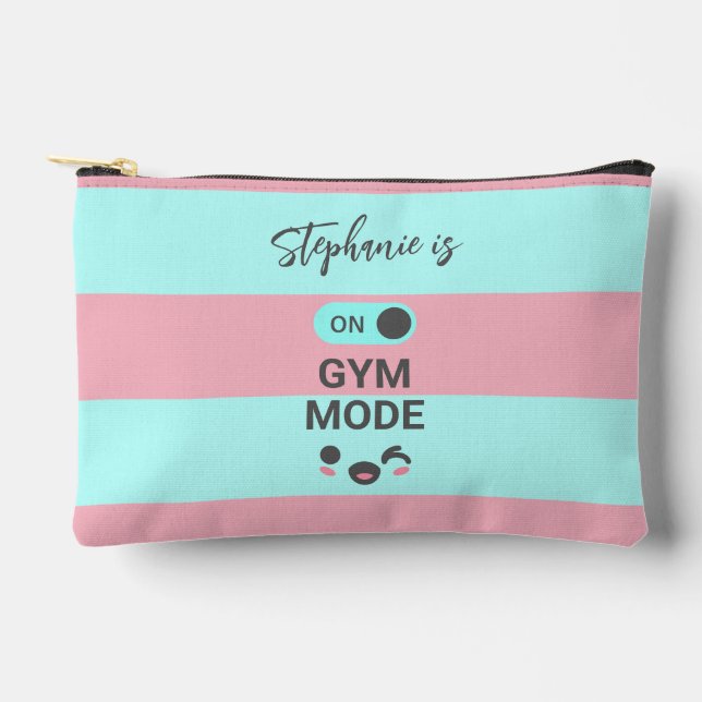Personalized On Gym Mode Pink Blue Accessory Pouch (Front)
