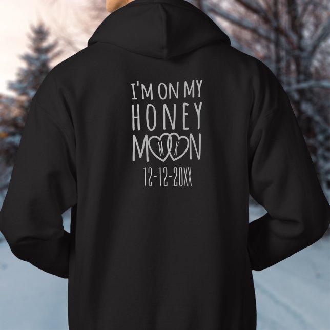 Personalized On My Honeymoon Wedding Date Mens Hoodie (Perfect hoodie to wear on your honeymoon. Add your initials to the hearts and your wedding date)