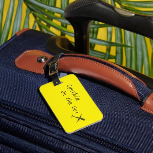 Personalized On the Go Airplane Bright Yellow Luggage Tag