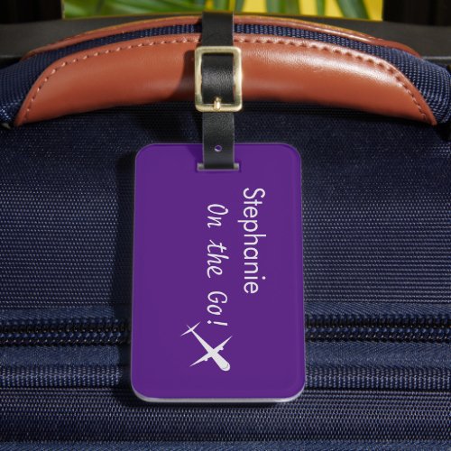 Personalized On the Go Airplane Royal Purple Luggage Tag