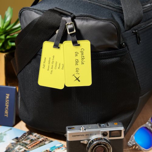 Personalized On the Go Airplane Yellow Luggage Tag