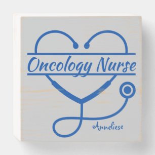 Personalized Oncology Nurse Stethoscope and Heart Wooden Box Sign