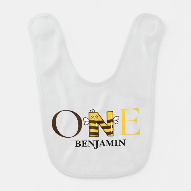 Personalized One Bee 1st Birthday Baby Bib (Front)