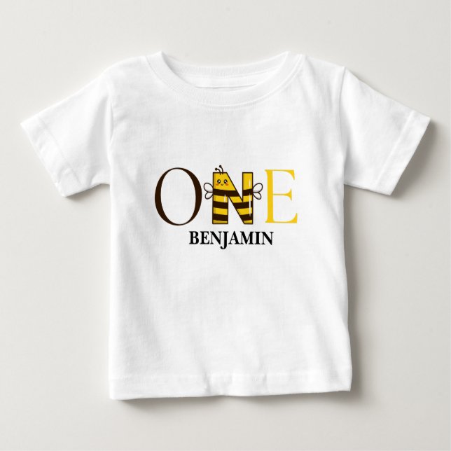 Personalized One Bee 1st Birthday Baby T-Shirt (Front)