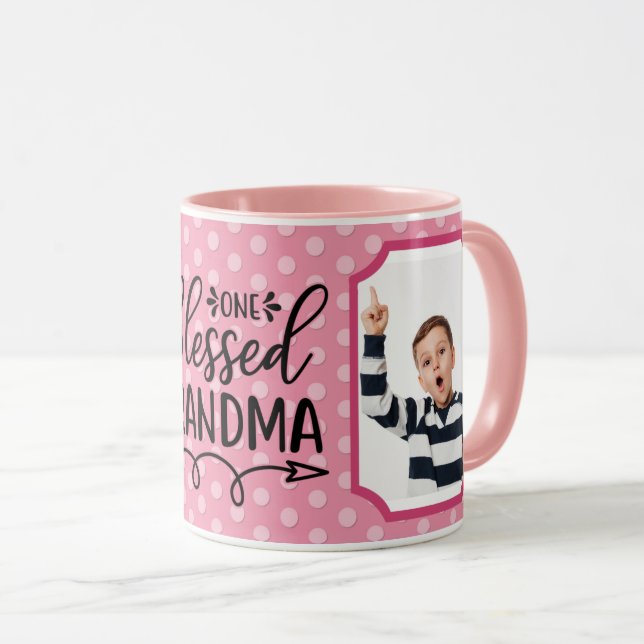 Personalized One Blessed Grandma Pink White Mug (Front Right)