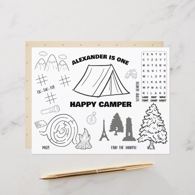 Personalized One Happy Camper Coloring Placemat (Front/Back In Situ)