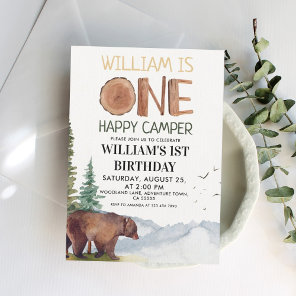 Personalized One Happy Camper Woodland Bear  Invitation