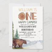 Personalized One Happy Camper Woodland Bear  Invitation (Front)