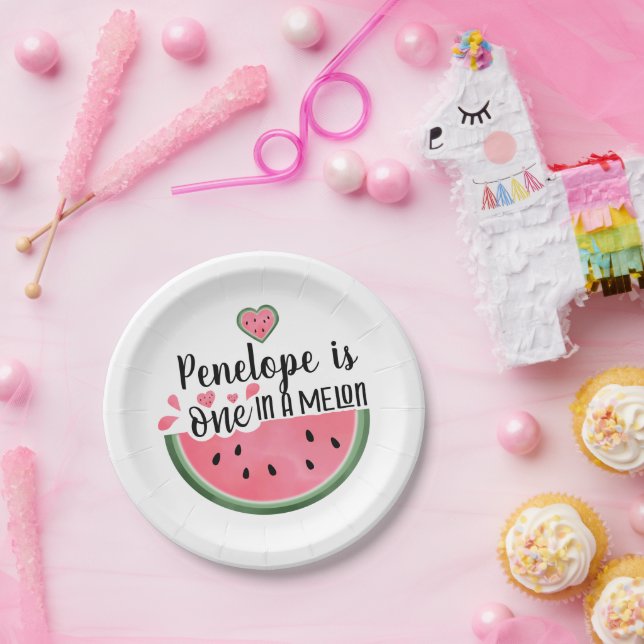 Personalized One In A Melon Birthday Paper Plates (Party)