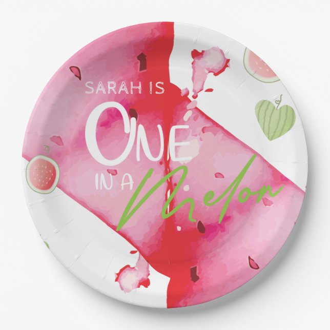 Personalized One In a Melon Cute summer Paper Plates (Front)