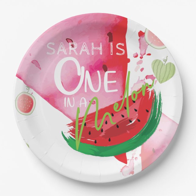 Personalized One In a Melon Cute summer Paper Plates (Front)